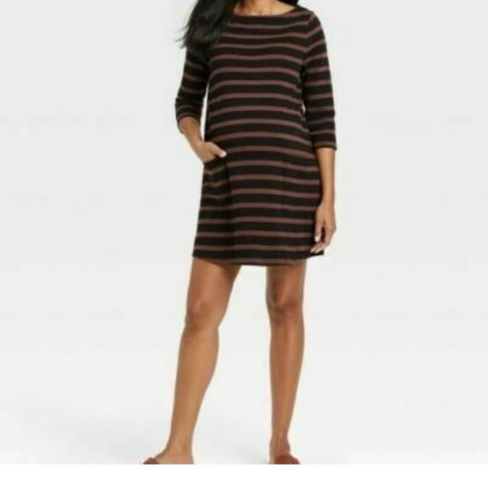 The Nines By Hatch Maternity Striped Long Sleeve Jersey Mini Dress